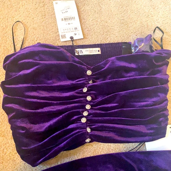 Zara Purple Velvet SET skirt And TOP NEW - Picture 3 of 5